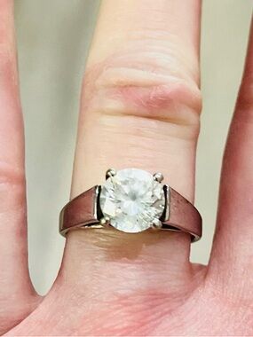 Vintage 1990s Sterling Silver CZ Solitaire Ring Size 7, 2-3 ct Diamond Look